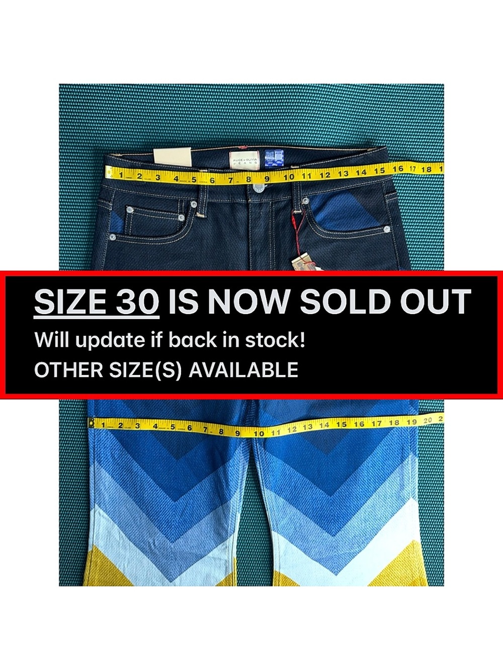 Alice + Olivia x Bronco Multicolored SB Wide Leg Bell Jeans - Picture 12 of 16